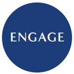 Blue circle that says engage