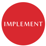 red circle that says "implement"