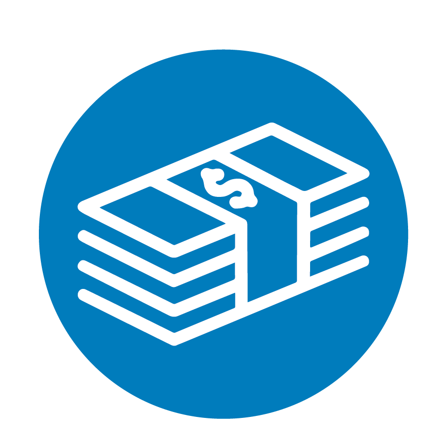 Icon of stack of cash on blue background